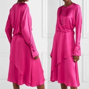 Vibrant Fuchsia Satin Long Sleeve Dress